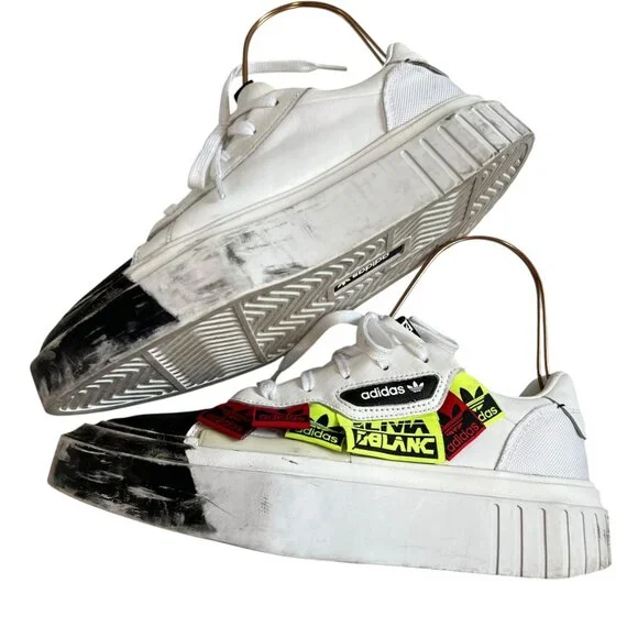 adidas Olivia LeBlanc Sleek sneakers white black coated canvas size 9.5 platform - Picture 6 of 15